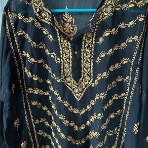 Elegant Black Blouse with Gold Embroidery